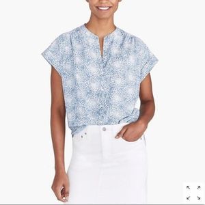 NWT J Crew Shirt Chambray Camp Top Blue Floral Short Sleeve Small NEW